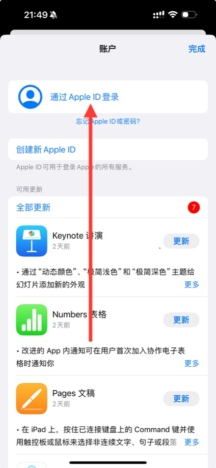 手机端第 3 步：点“通过 Apple ID 登录”